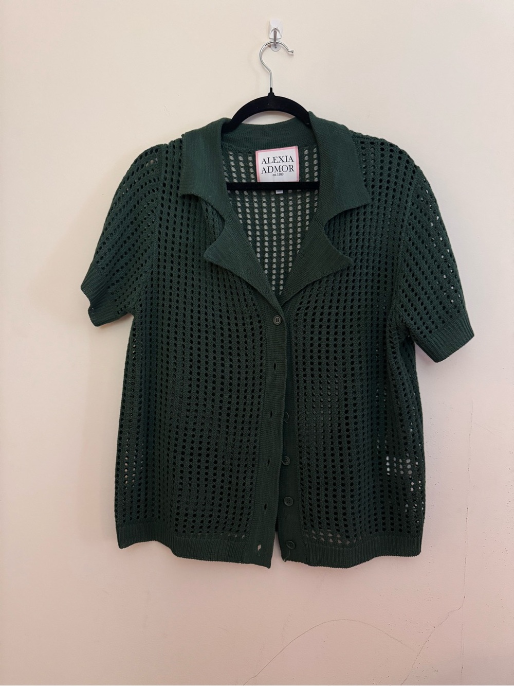 Alexia Admor Olive Green Open-Knit Cardigan